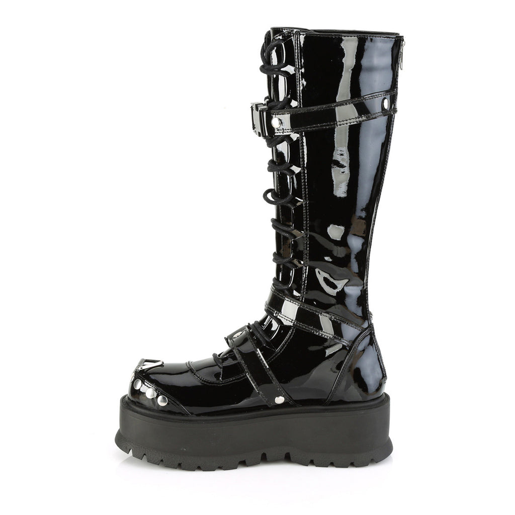 2" Pf Lace-Up Knee High Boot, Back Metal Zip Pleaser Demonia SLACKER/260