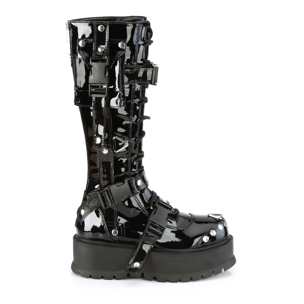 2" Pf Lace-Up Knee High Boot, Back Metal Zip Pleaser Demonia SLACKER/260
