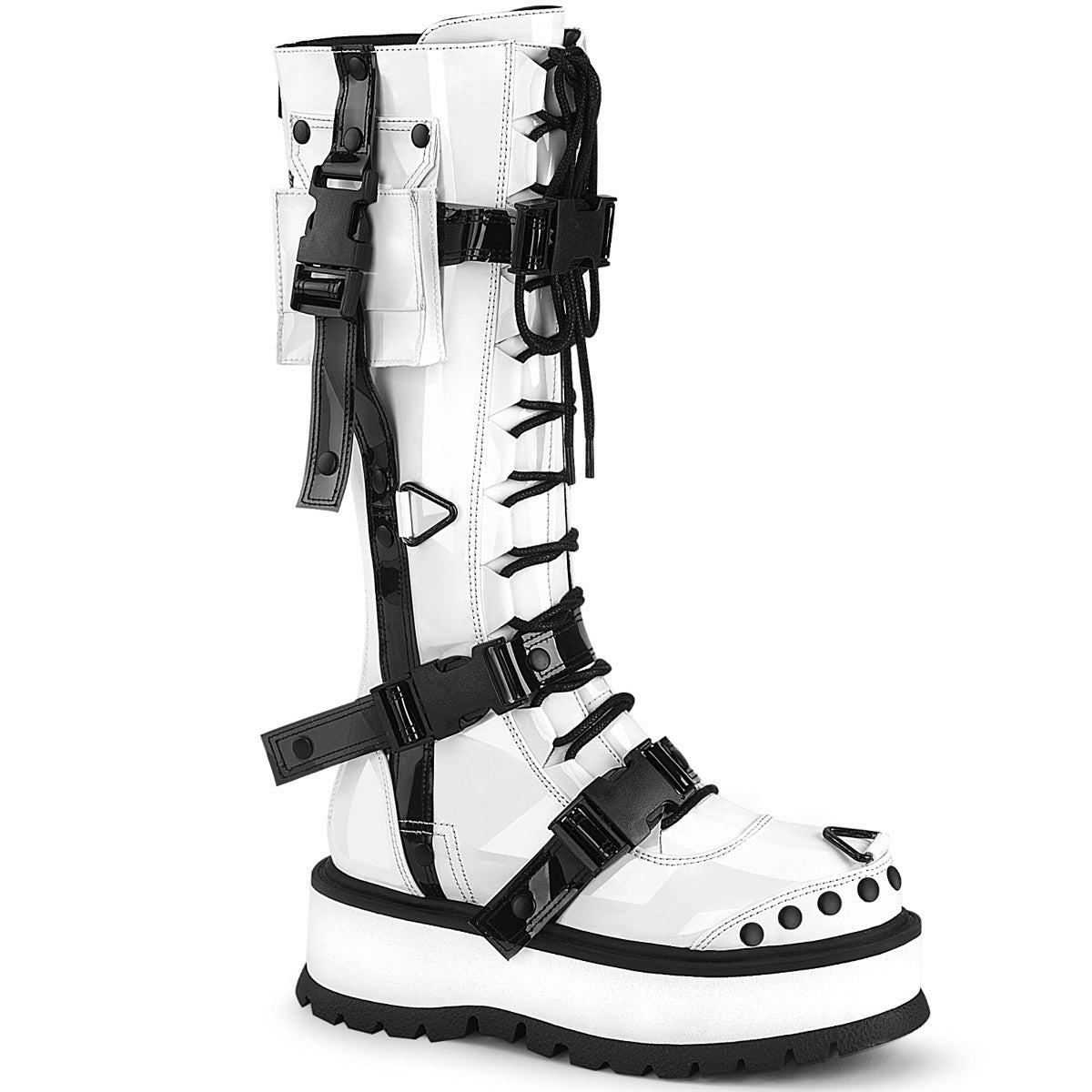 2" Pf Lace-Up Knee High Boot, Back Metal Zip Pleaser Demonia SLACKER/260