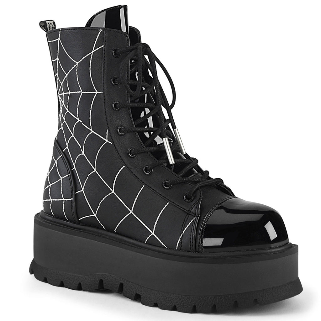 2" Pf Lace-up Ankle Boot, Side Zip Pleaser Demonia SLK88/BVL/PT