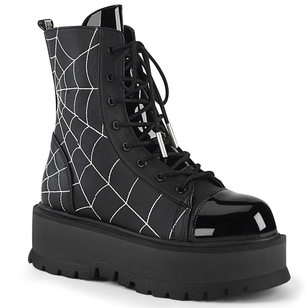 2" Pf Lace-up Ankle Boot, Side Zip Pleaser Demonia SLK88/BVL/PT