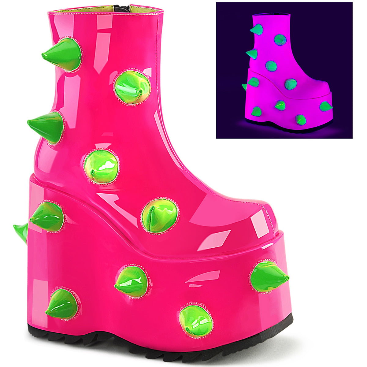 7" Pf Ankle Boot, Side Zip Pleaser Demonia SLAY77/UVPNK-NGN Main image