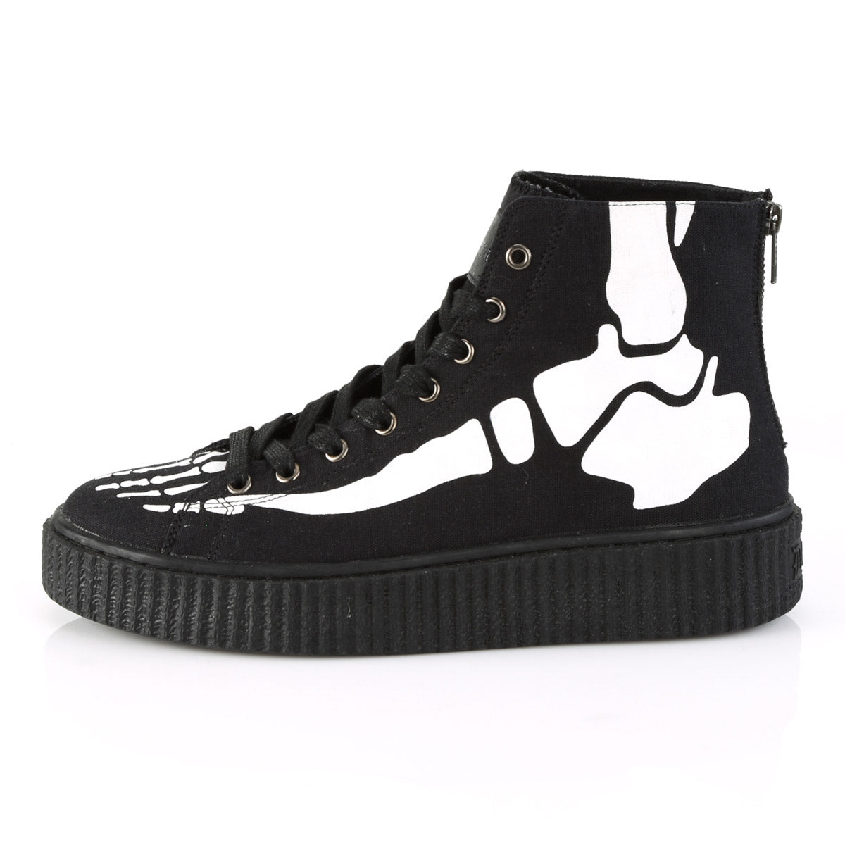 Demonia Lace-Up Front High Top Creeper Sneaker with Skeleton Bone Print Secondary image