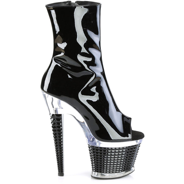 7" Heel, 3" Textured Pf Peep Toe Ankle Boot, Side Zip Pleaser Pleaser SPECTATOR/1021