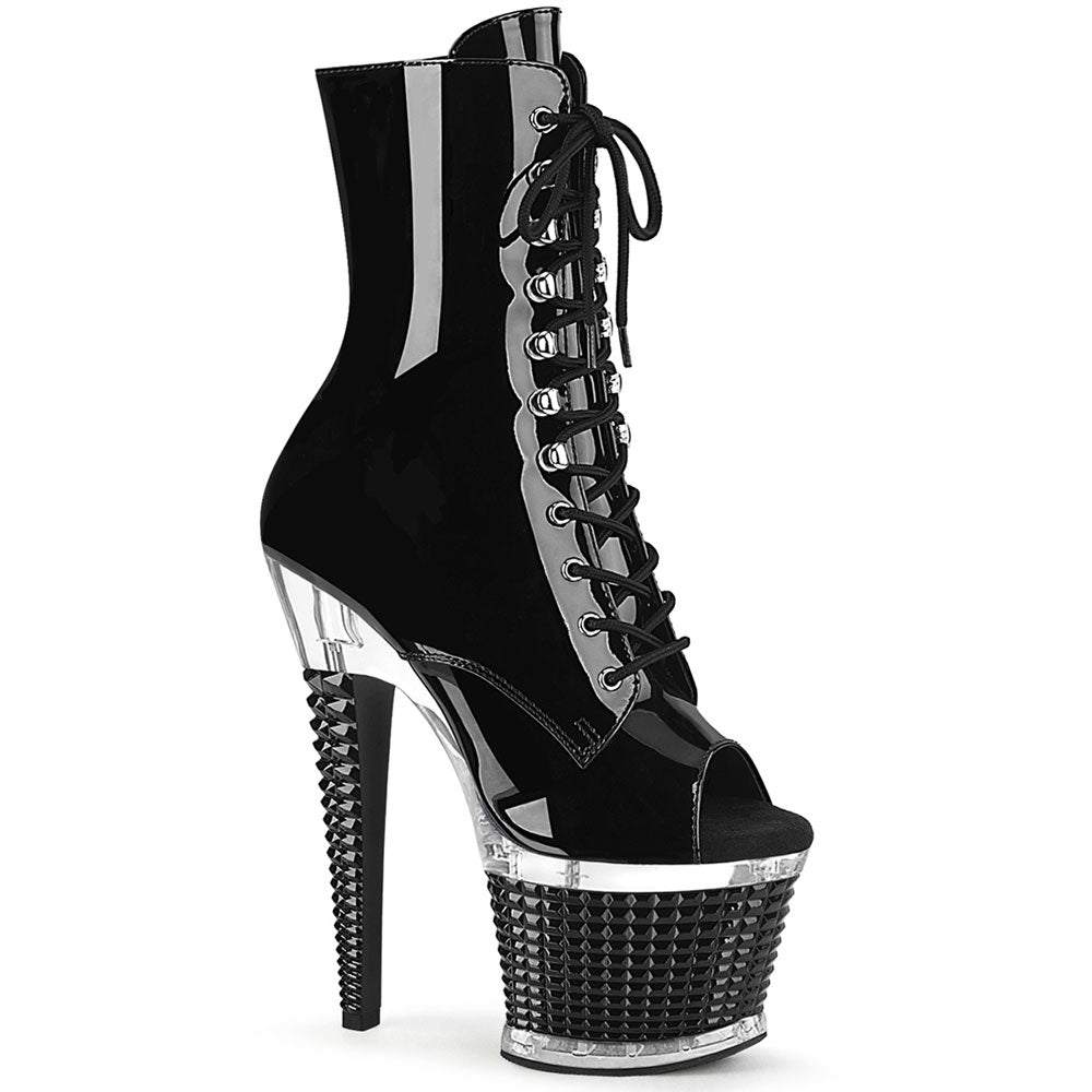 7" Heel, 3" Textured Pf Peep Toe Ankle Boot, Side Zip Pleaser Pleaser SPECTATOR/1021