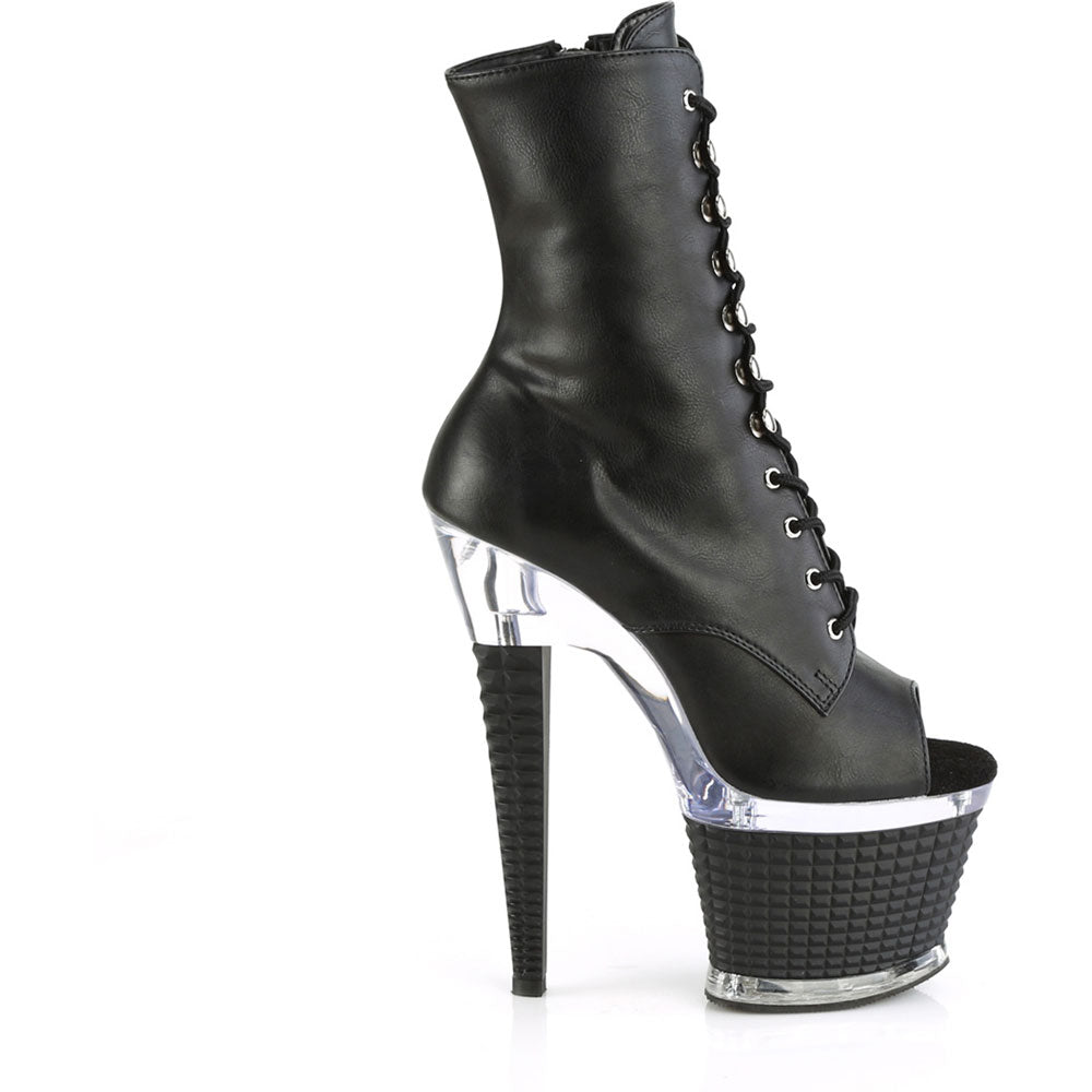 7" Heel, 3" Textured Pf Peep Toe Ankle Boot, Side Zip Pleaser Pleaser SPECTATOR/1021