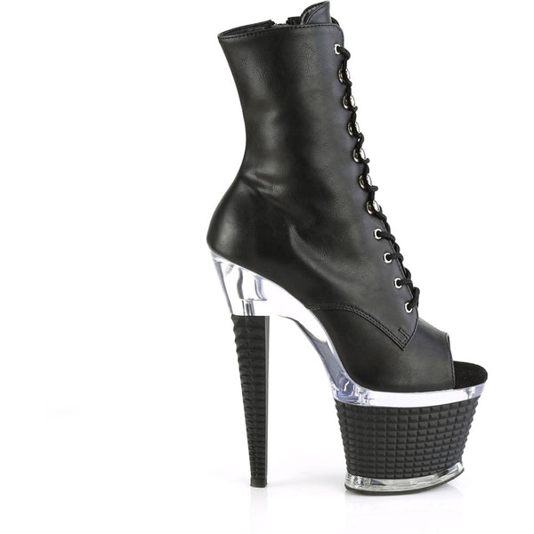 7" Heel, 3" Textured Pf Peep Toe Ankle Boot, Side Zip Pleaser Pleaser SPECTATOR/1021