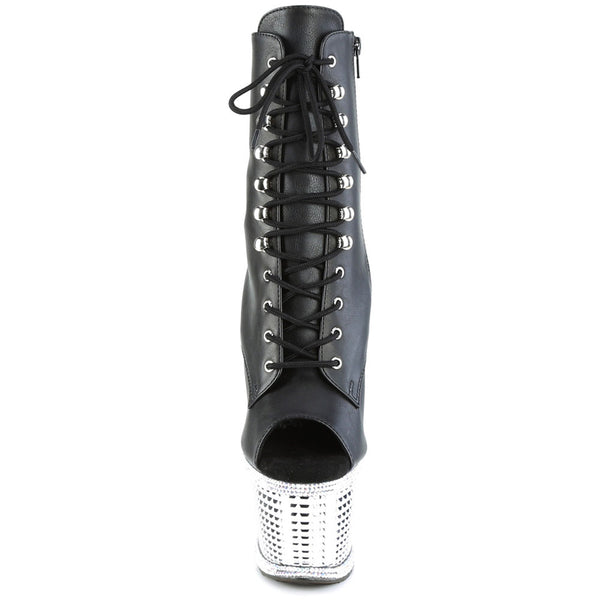7" Heel, 3" Textured Pf Peep Toe Ankle Boot, Side Zip Pleaser Pleaser SPECTATOR/1021RS