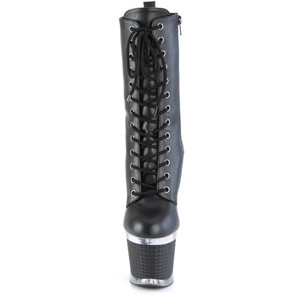 7" Heel, 3" Textured Pf Lace-Up Front Mid Calf, Side Zip Pleaser Pleaser SPECTATOR/1040