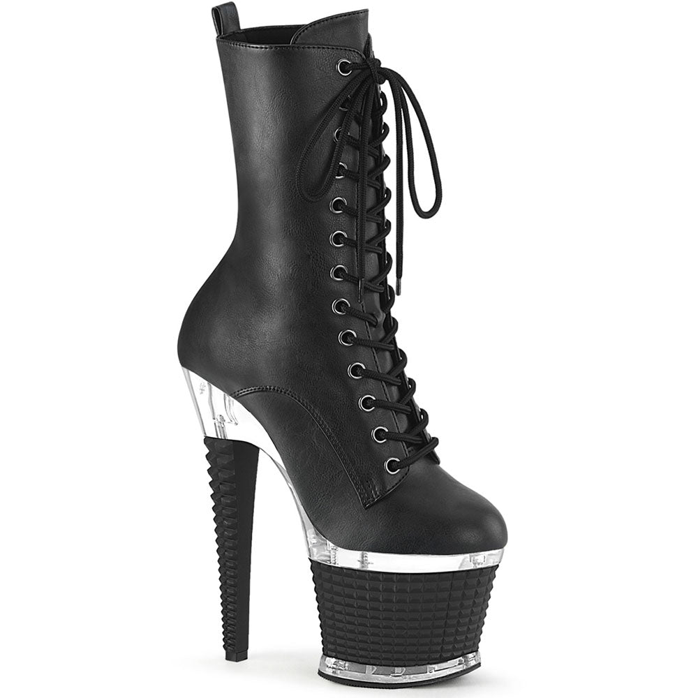 7" Heel, 3" Textured Pf Lace-Up Front Mid Calf, Side Zip Pleaser Pleaser SPECTATOR/1040