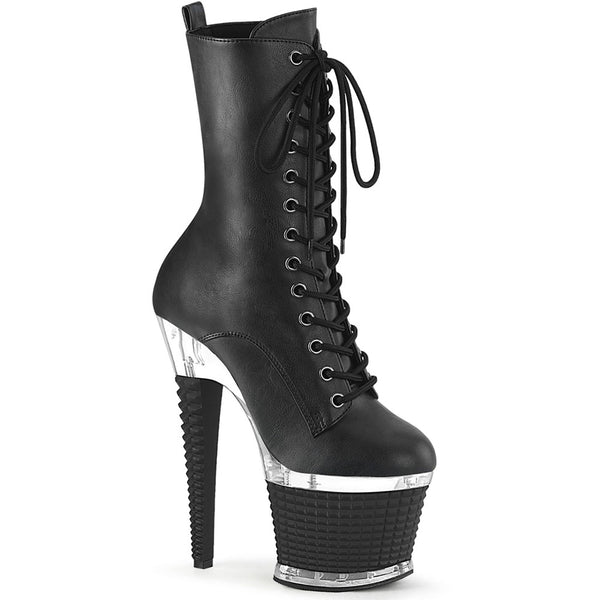 7" Heel, 3" Textured Pf Lace-Up Front Mid Calf, Side Zip Pleaser Pleaser SPECTATOR/1040