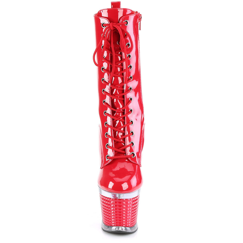 7" Heel, 3" Textured Pf Lace-Up Front Mid Calf, Side Zip Pleaser Pleaser SPECTATOR/1040