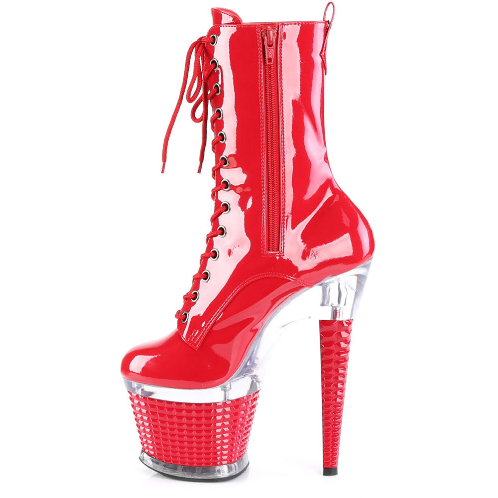 7" Heel, 3" Textured Pf Lace-Up Front Mid Calf, Side Zip Pleaser Pleaser SPECTATOR/1040