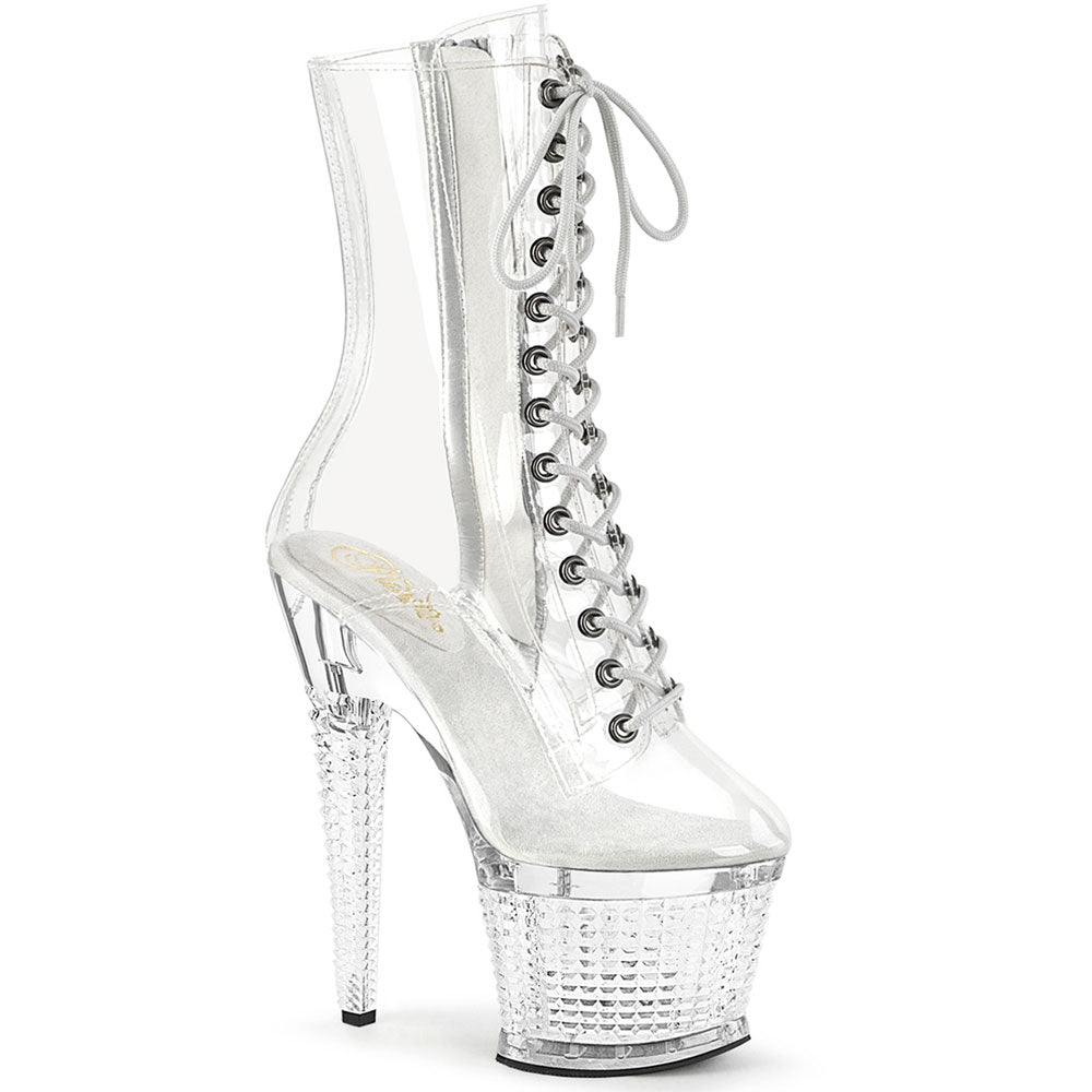 7" Heel, 3" Textured Pf Lace-Up Front Mid Calf, Side Zip Pleaser Pleaser SPECTATOR/1040C