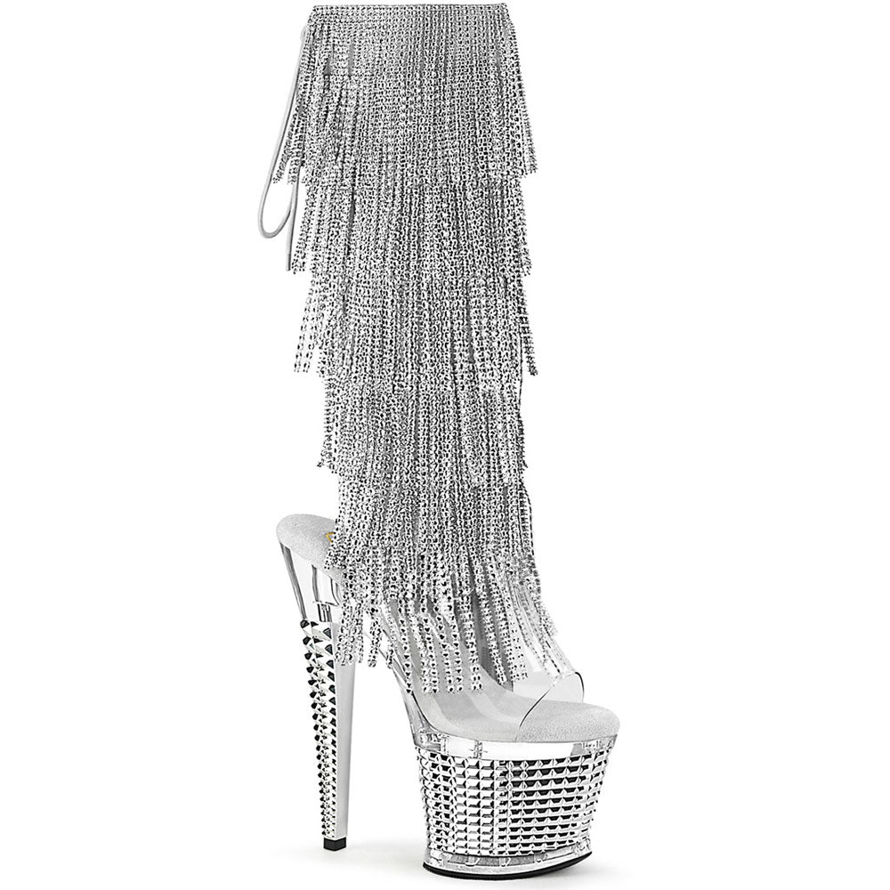 Pleaser 7" Heel, 3" Textured Pf Open Toe/Heel Knee Boot, Side Zip SPECTATOR/2017RSF Secondary image