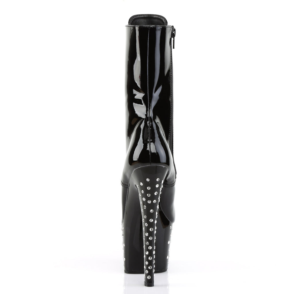 7" Heel, 2 3/4" RS Studded PF Lace-Up Ankle Boot, Side Zip Blk/Blk Pleaser Pleaser STARDUST/1020/7