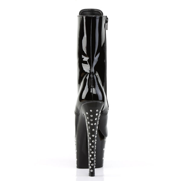 7" Heel, 2 3/4" RS Studded PF Lace-Up Ankle Boot, Side Zip Blk/Blk Pleaser Pleaser STARDUST/1020/7