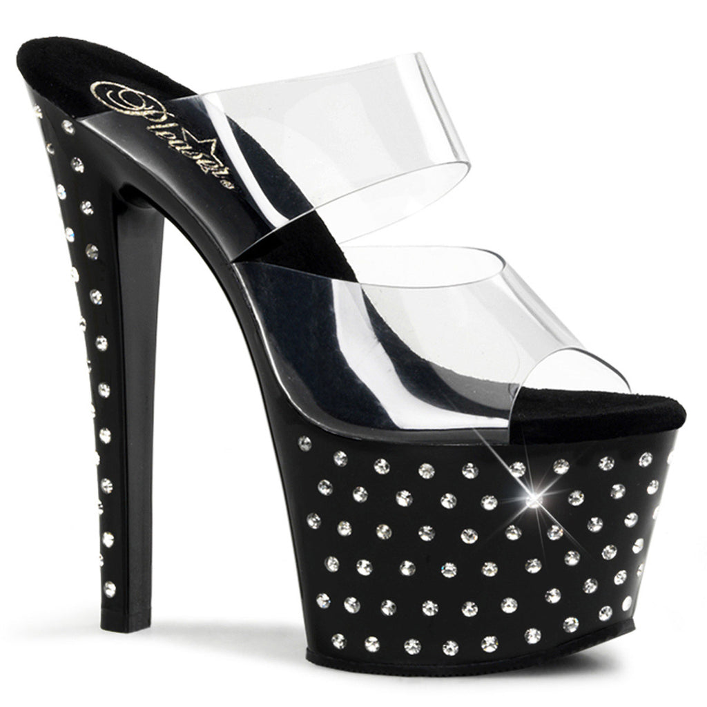 Rhinestone Platform Stiletto Dual Strap Slide Mules High Heels Shoes Pleaser Pleaser STARDUST/702