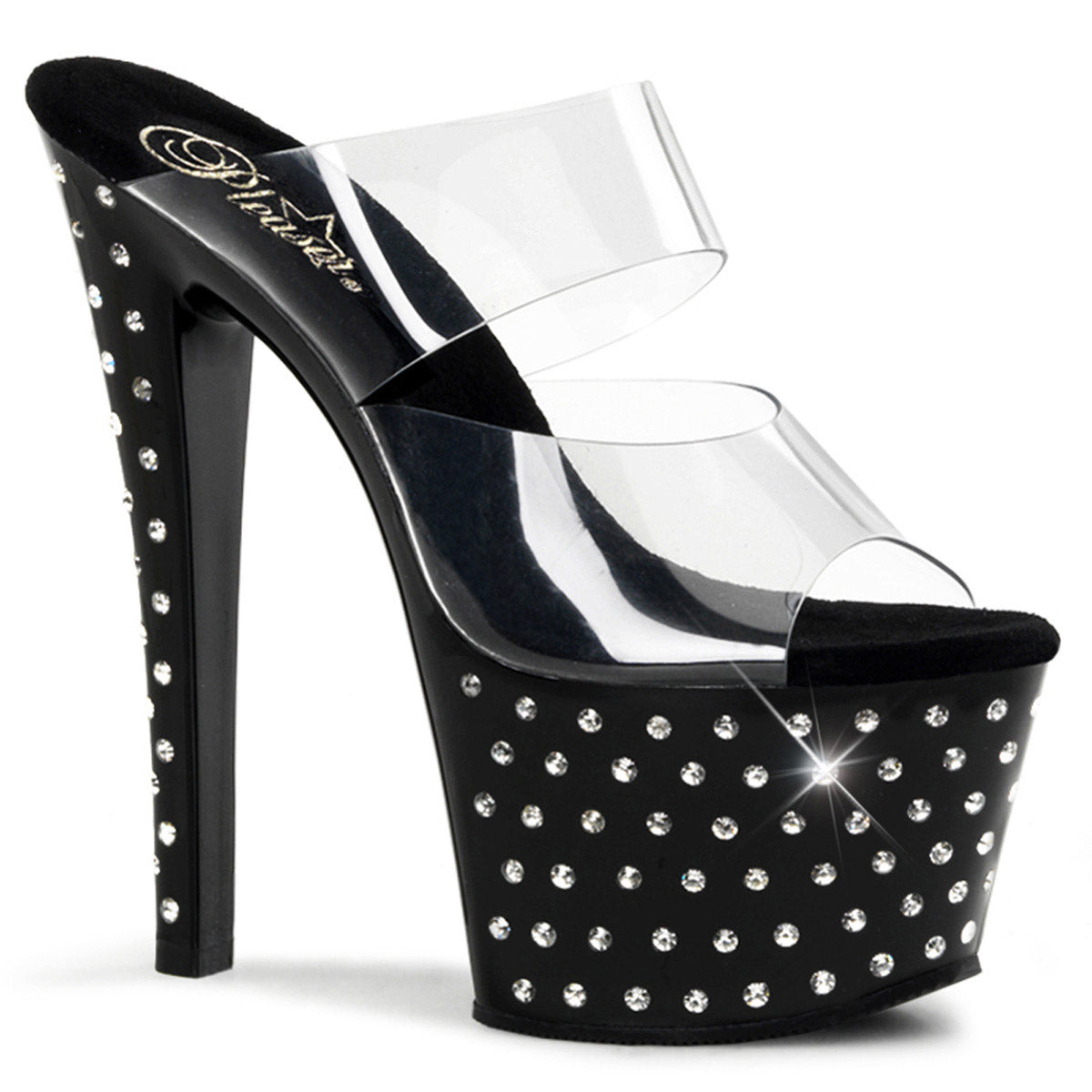 Rhinestone Platform Stiletto Dual Strap Slide Mules High Heels Shoes Pleaser Pleaser STARDUST/702