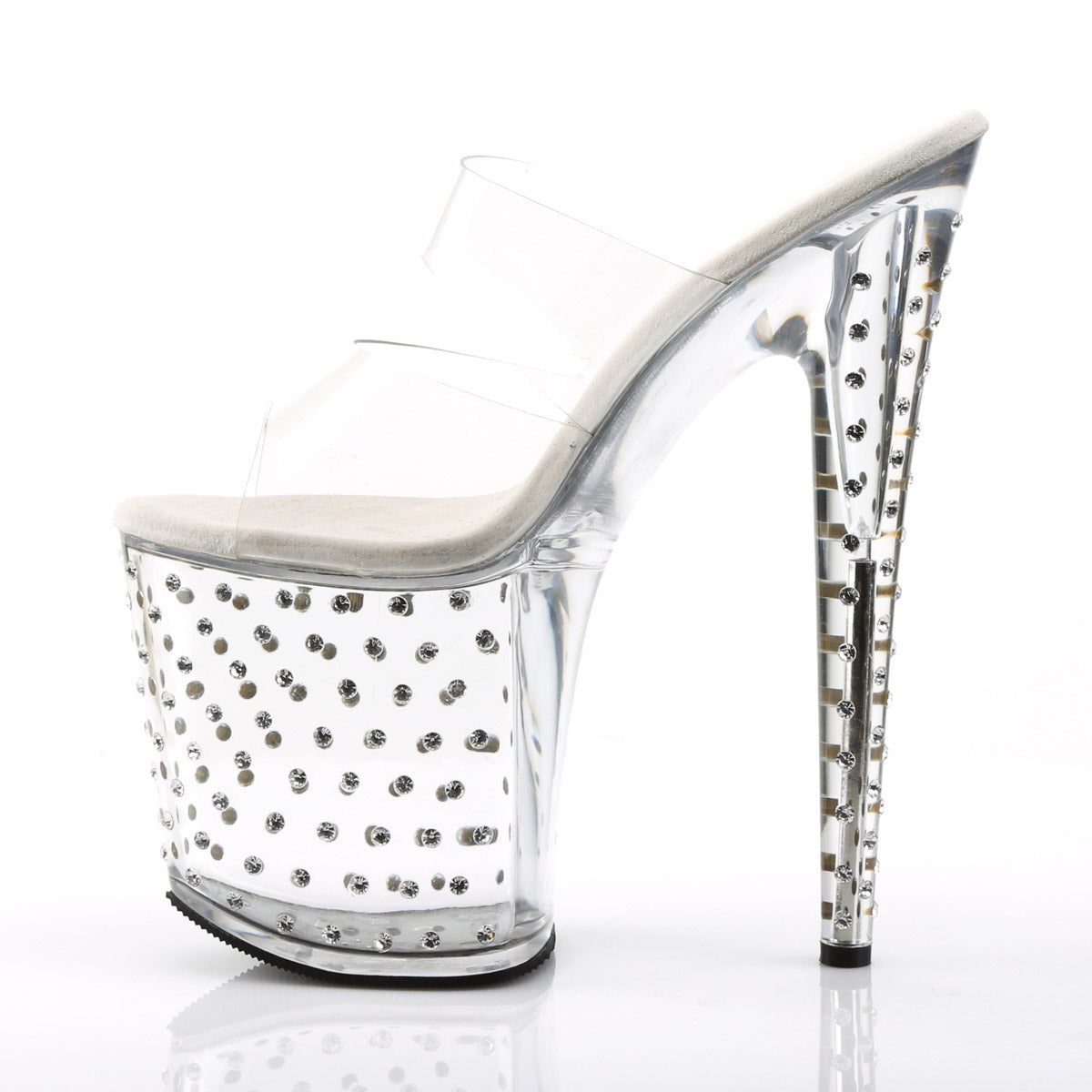 Rhinestone Platform Stiletto Dual Strap Slide Mules High Heels Shoes Pleaser Pleaser STARDUST/802