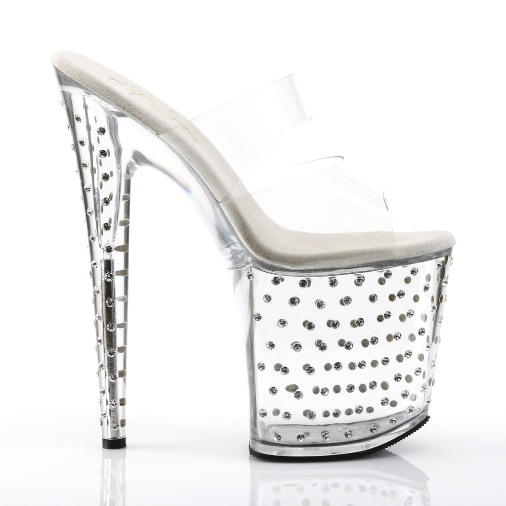 Rhinestone Platform Stiletto Dual Strap Slide Mules High Heels Shoes Pleaser Pleaser STARDUST/802