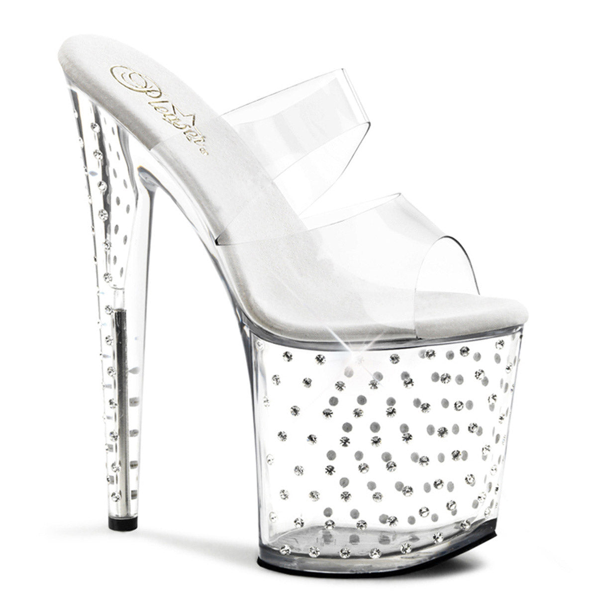 Rhinestone Platform Stiletto Dual Strap Slide Mules High Heels Shoes Pleaser Pleaser STARDUST/802 Main image