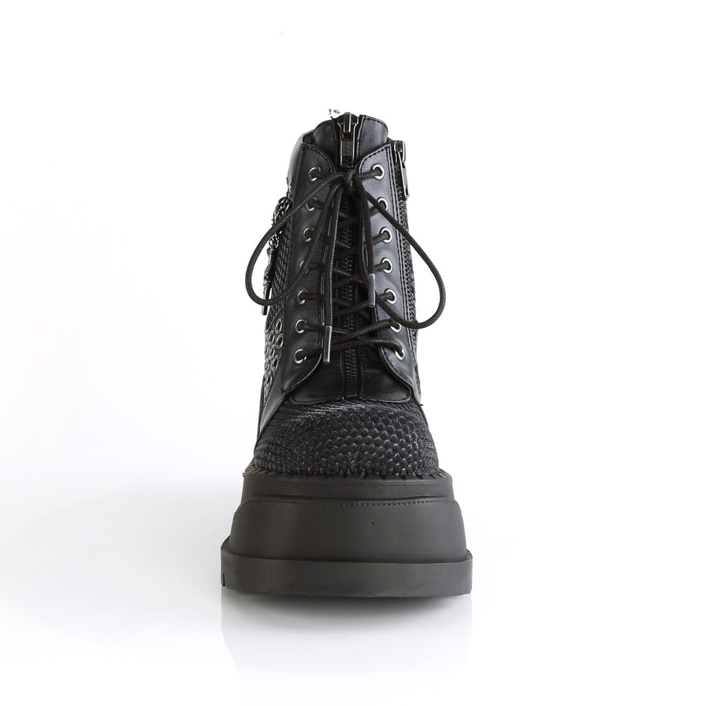 4" Pf Lace-Up Wedge Bootie, Inside Zip Pleaser Demonia STOMP/18