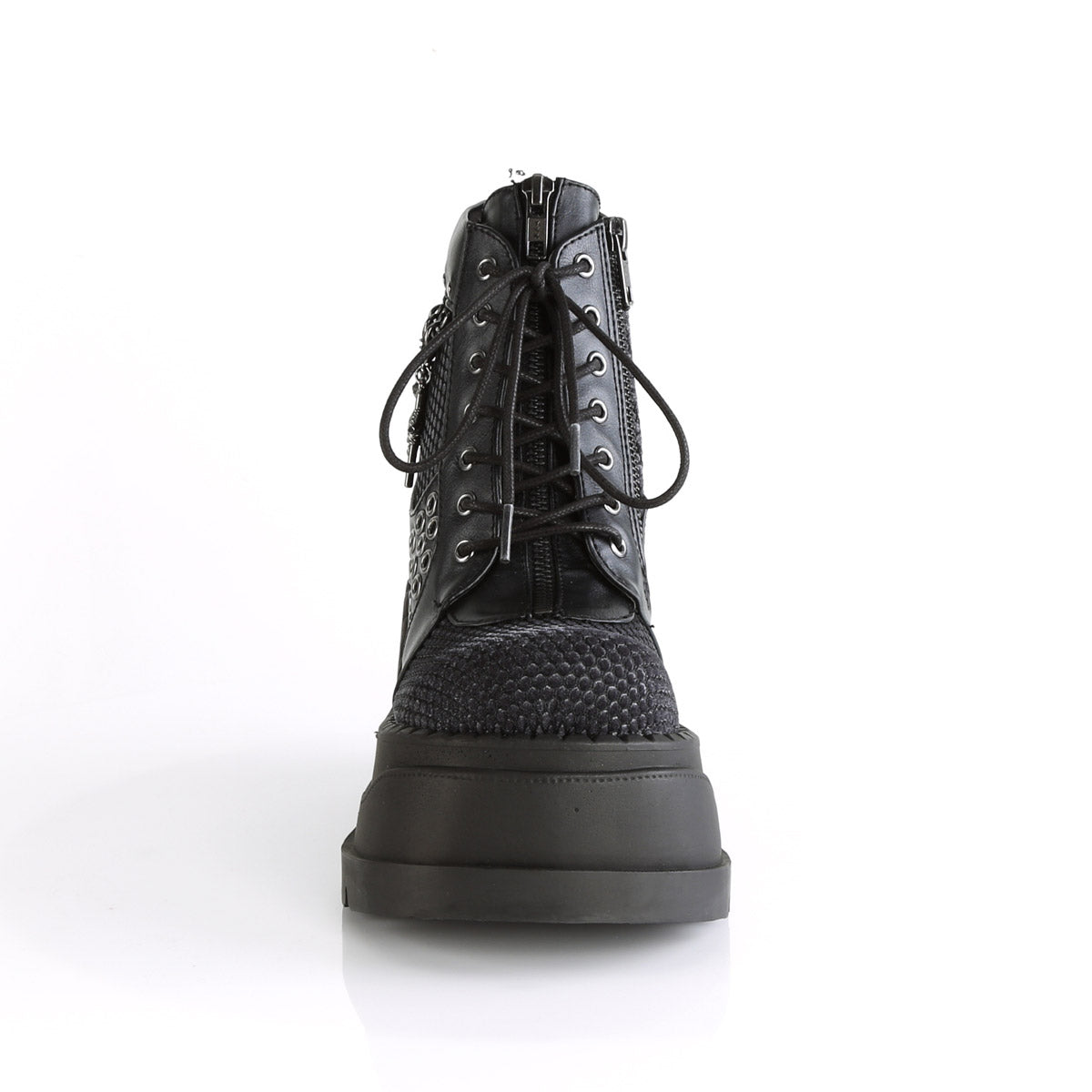 4" Pf Lace-Up Wedge Bootie, Inside Zip Pleaser Demonia STOMP/18