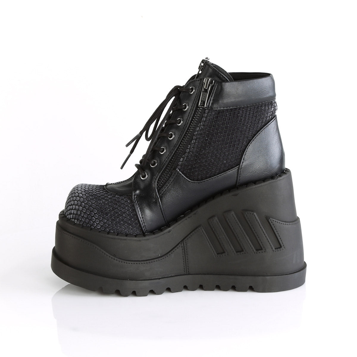 4" Pf Lace-Up Wedge Bootie, Inside Zip Pleaser Demonia STOMP/18