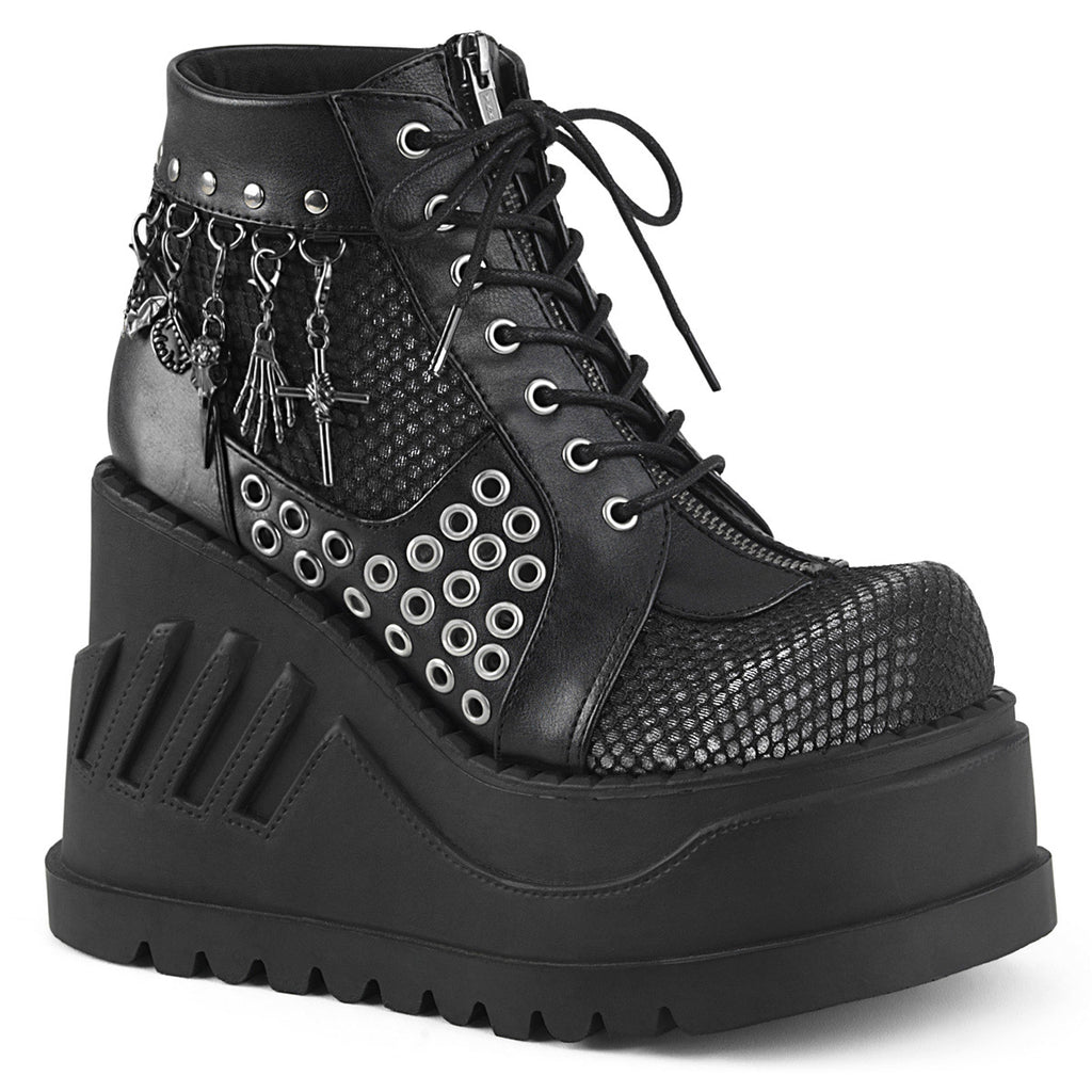 4" Pf Lace-Up Wedge Bootie, Inside Zip Pleaser Demonia STOMP/18