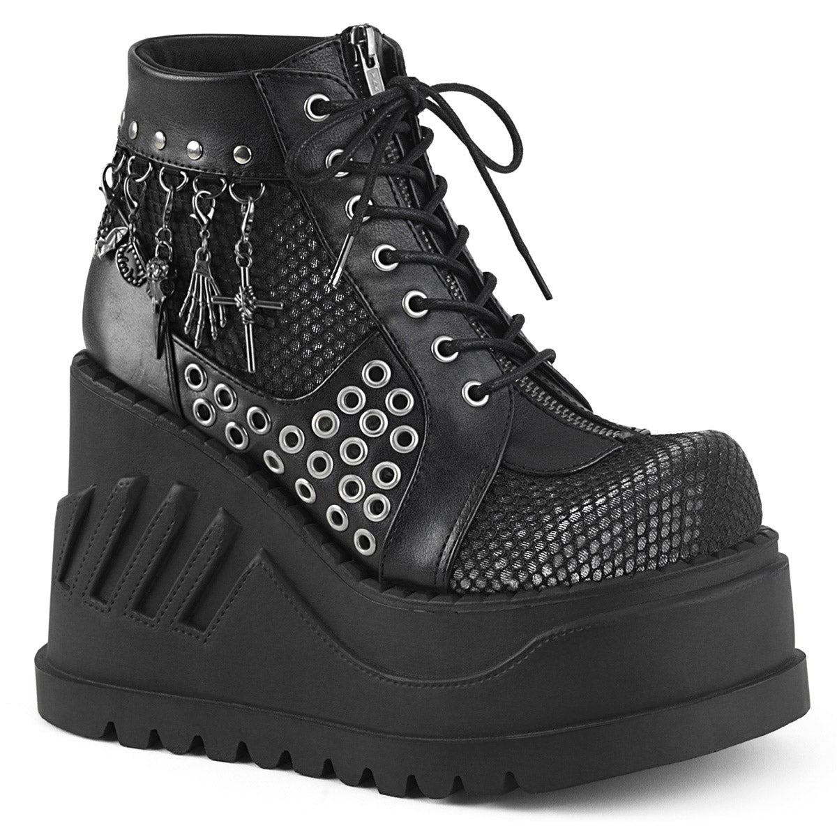4" Pf Lace-Up Wedge Bootie, Inside Zip Pleaser Demonia STOMP/18