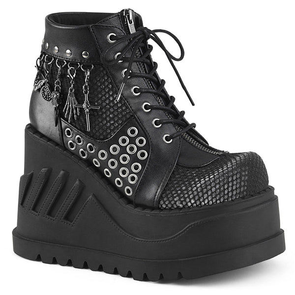 4" Pf Lace-Up Wedge Bootie, Inside Zip Pleaser Demonia STOMP/18