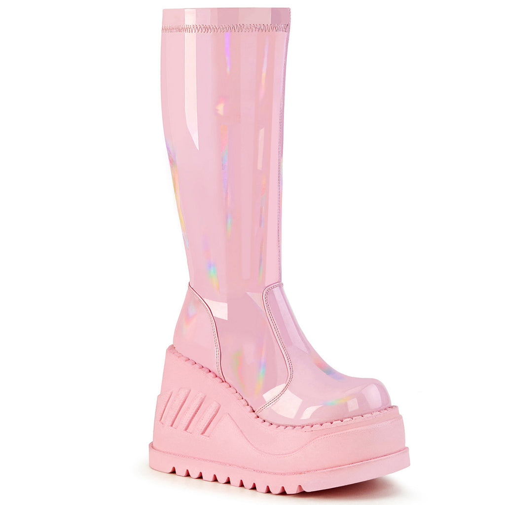 4" Wedge PF STR Knee High Boot, Back Zip Pleaser Demonia STOMP/200