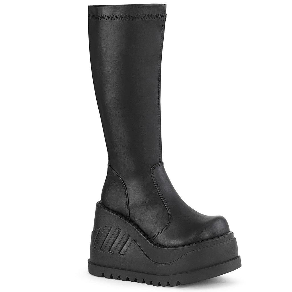 4" Wedge PF STR Knee High Boot, Back Zip Pleaser Demonia STOMP/200