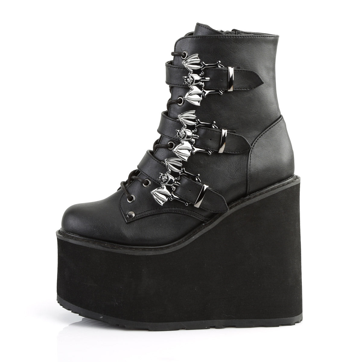 Demonia Swing-103 5.5" Wedge Platform Lace-Up Ankle Boot with Buckle Straps Secondary image