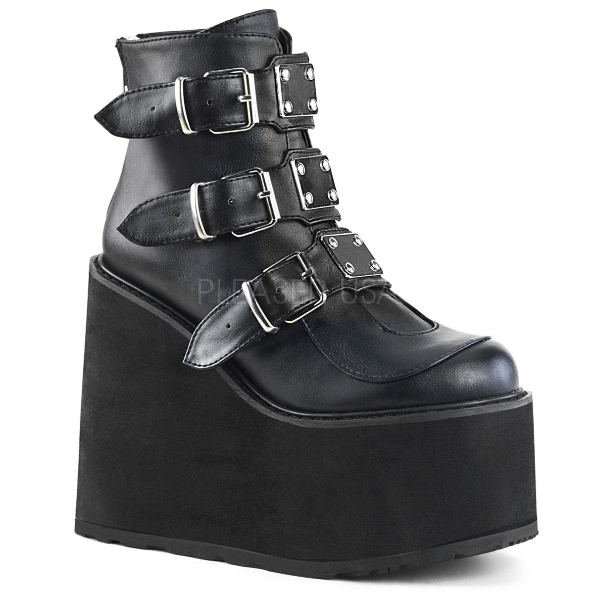 5 1/2" PF Ankle Boot w/ 3 Buckle Straps, Back Zip Pleaser Demonia SWI105/BVL Main image