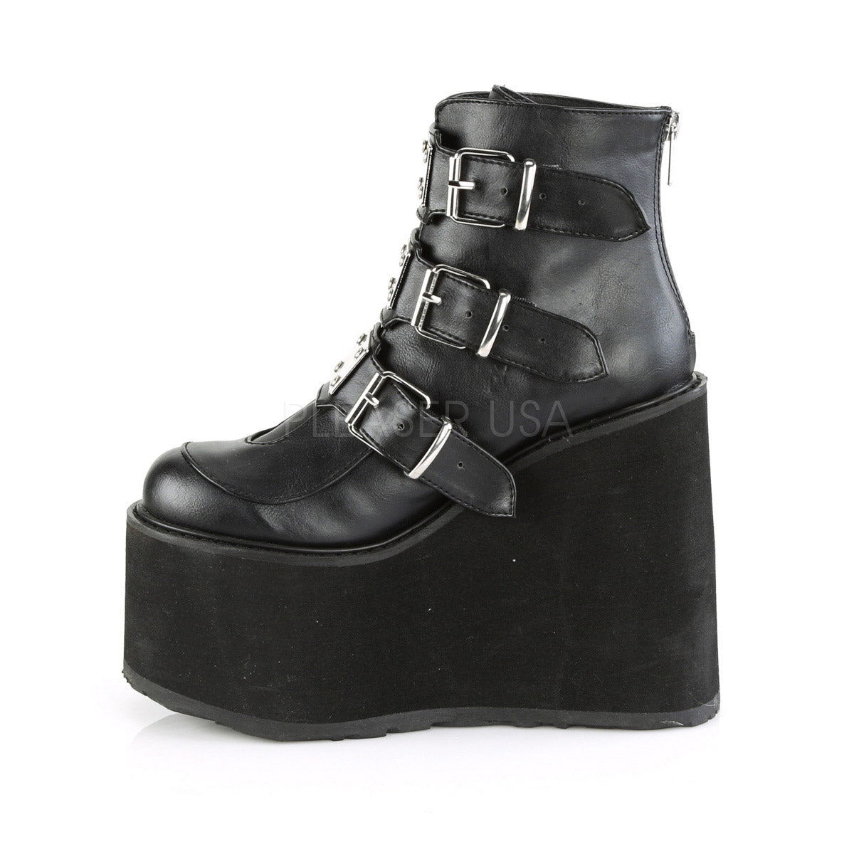 Demonia Swing-105 5 1/2 Inch Wedge Platform Ankle Boot with Triple Buckle Straps Secondary image