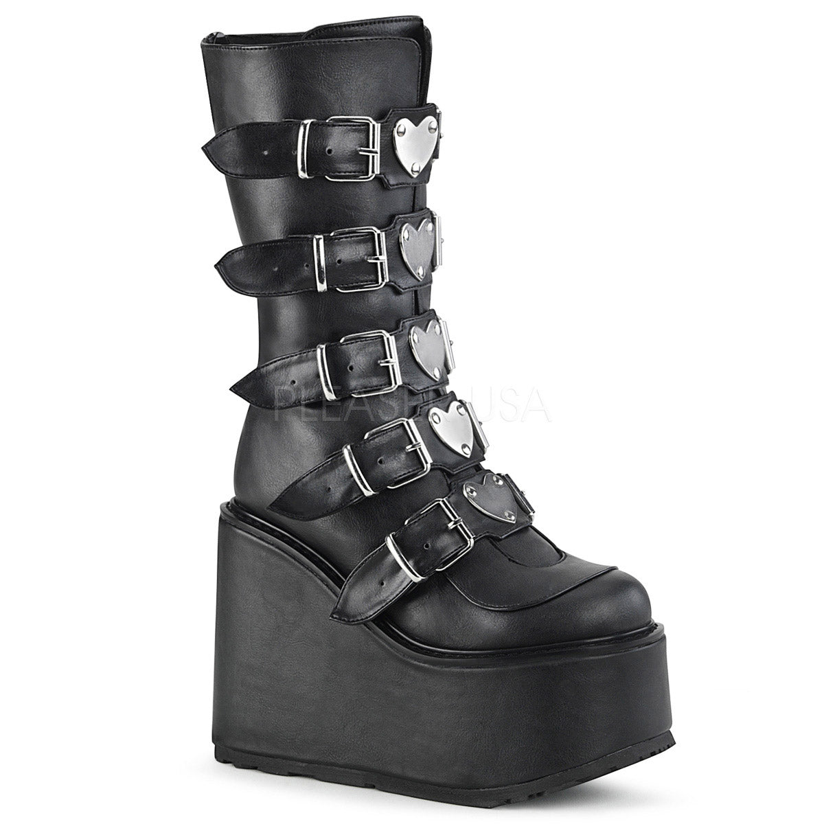5 1/2" PF Mid-Calf Boot w/ 5 Buckle Straps, Back Metal Zip Pleaser Demonia SWI230/BVL Main image