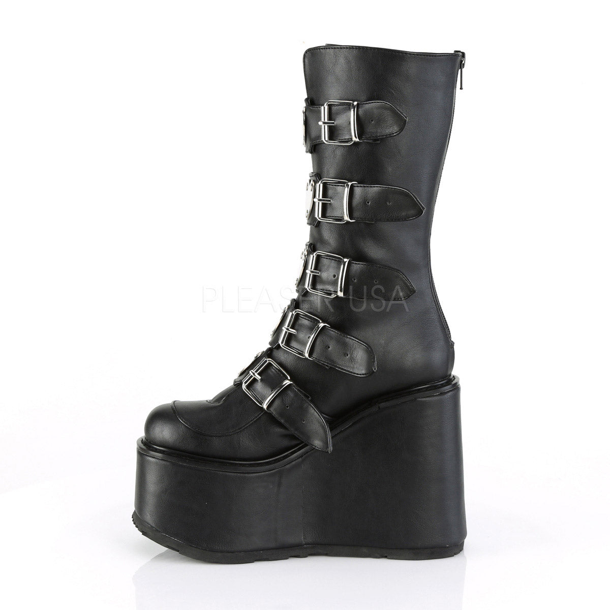 Demonia Swing-230 5 1/2" Platform Mid-Calf Vegan Leather Buckle Strap Boots for Women Secondary image