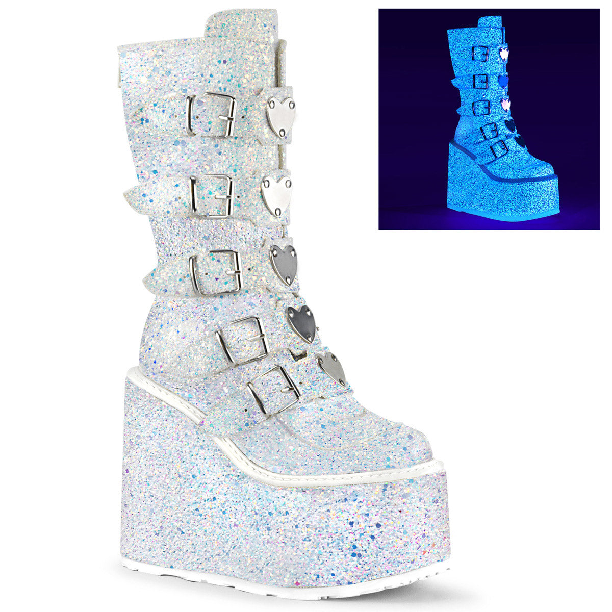 5 1/2" PF Mid-Calf Boot w/ 5 Buckle Straps, Back Metal Zip Pleaser Demonia SWING/230G