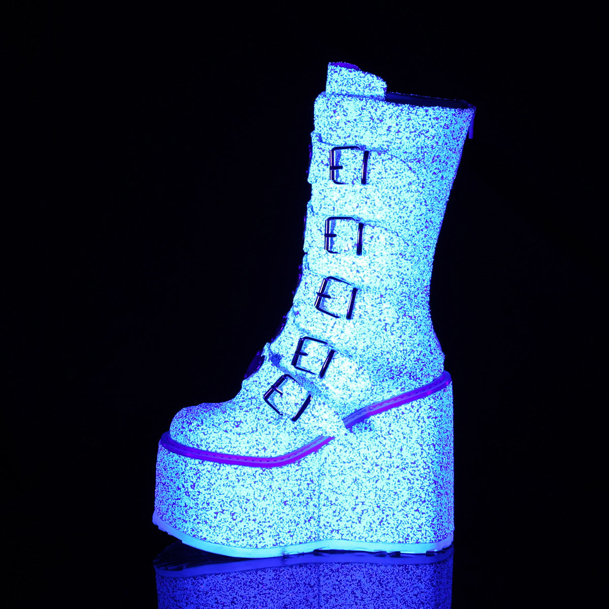 5 1/2" PF Mid-Calf Boot w/ 5 Buckle Straps, Back Metal Zip Pleaser Demonia SWING/230G
