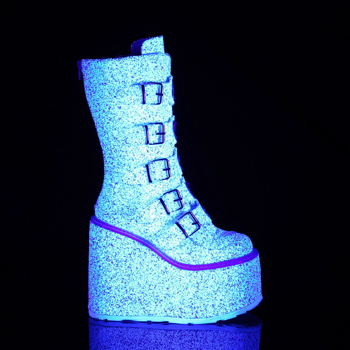 5 1/2" PF Mid-Calf Boot w/ 5 Buckle Straps, Back Metal Zip Pleaser Demonia SWING/230G