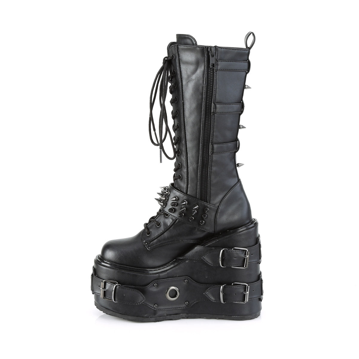 Demonia Swing-327 5 1/2" Platform Lace-Up Mid-Calf Boots with Spiked Buckle Straps Secondary image
