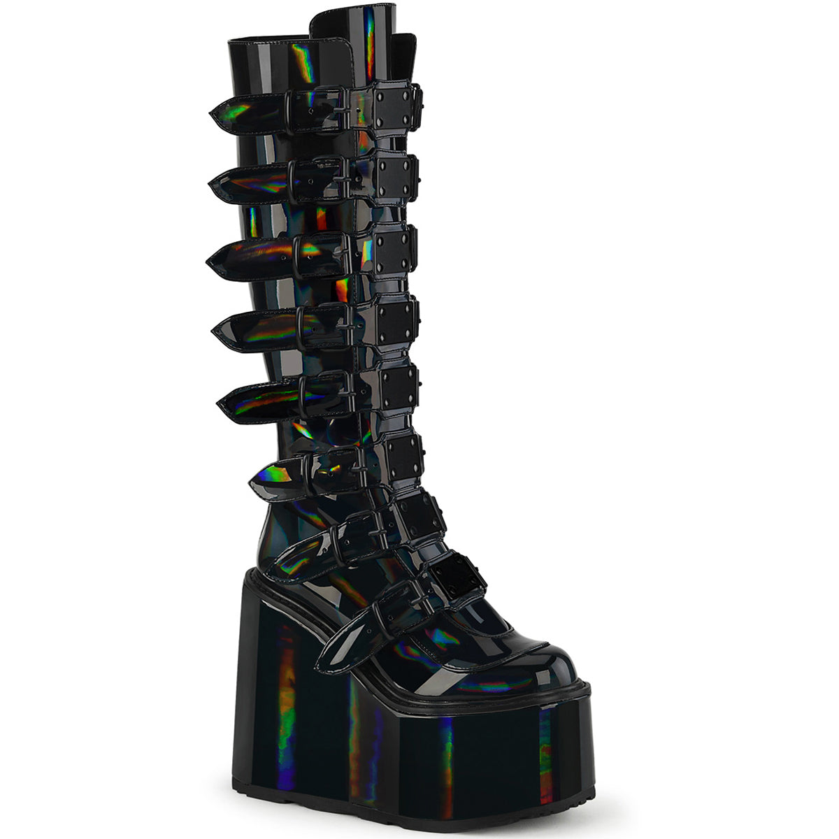 5 1/2" Pf Knee High Boot W/ 8 Buckle Straps, Back Metal Zip Pleaser Demonia SWI815/BHG Main image