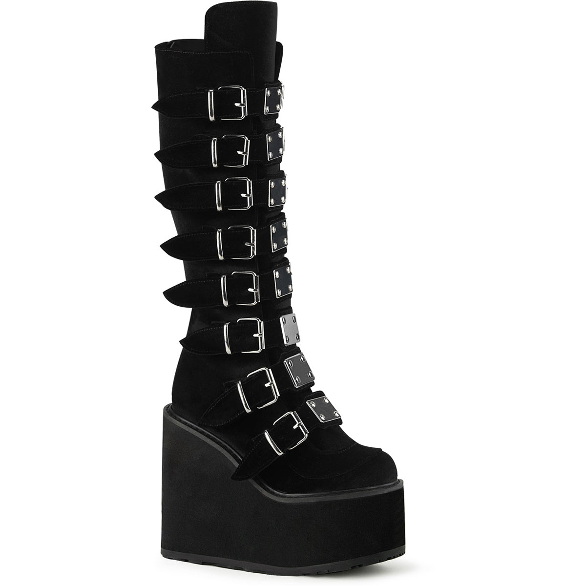 5 1/2" Pf Knee High Boot W/ 8 Buckle Straps, Back Metal Zip Pleaser Demonia SWI815/BVEL Main image