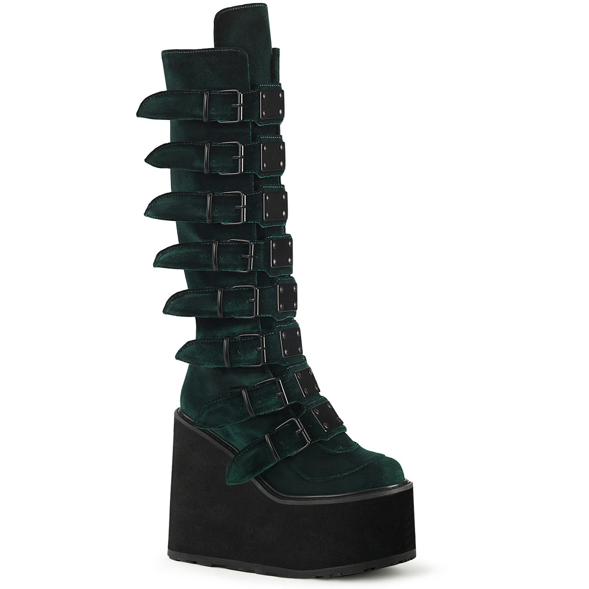 5 1/2" Pf Knee High Boot W/ 8 Buckle Straps, Back Metal Zip Pleaser Demonia SWI815/EMVEL Main image