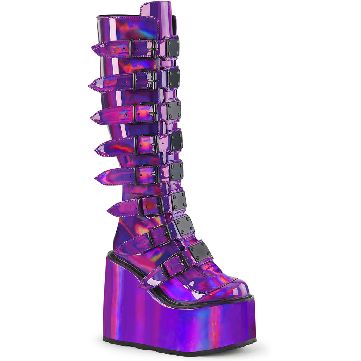 5 1/2" Pf Knee High Boot W/ 8 Buckle Straps, Back Metal Zip Pleaser Demonia SWI815/PPHG Main image