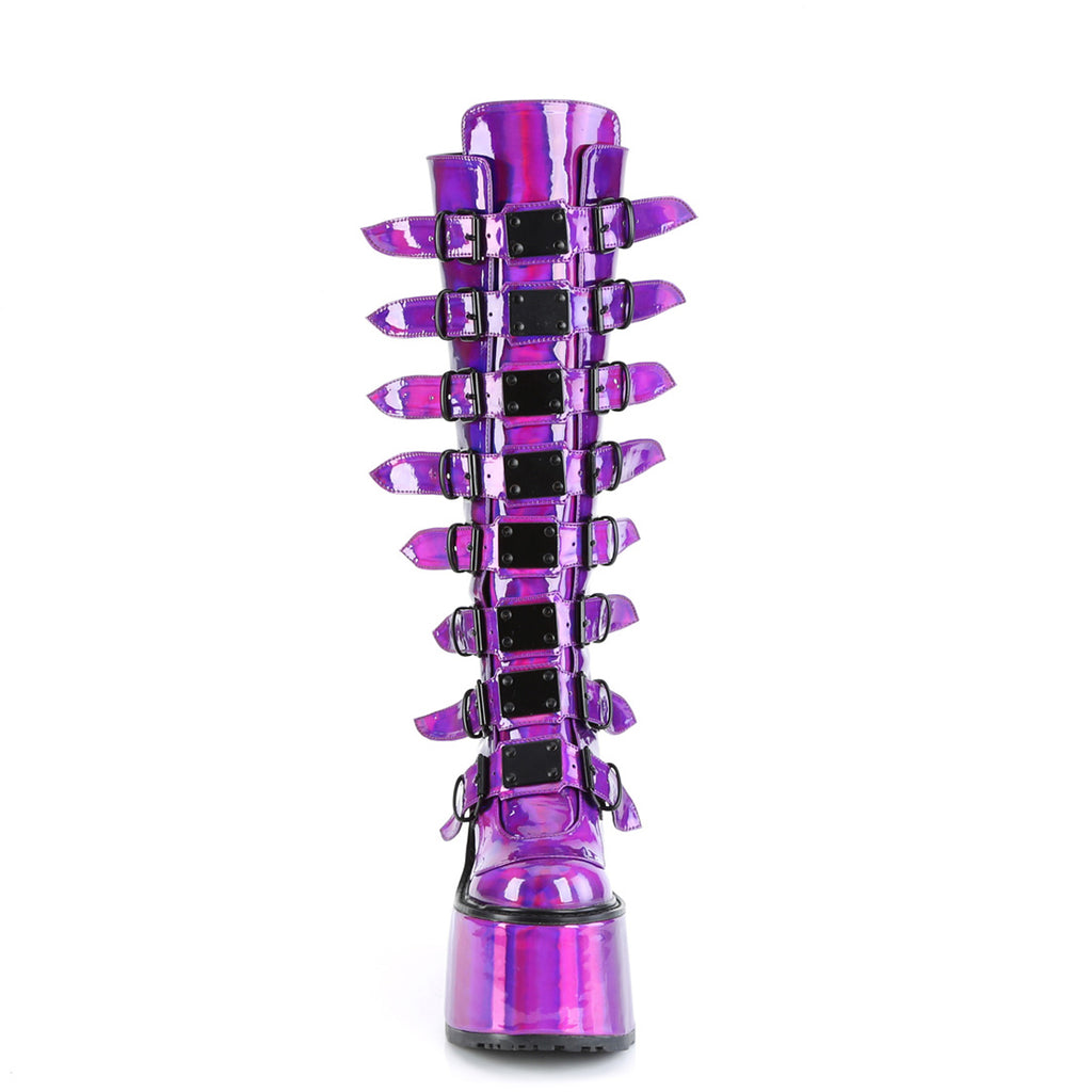 5 1/2" Pf Knee High Boot W/ 8 Buckle Straps, Back Metal Zip Pleaser Demonia SWI815/PPHG