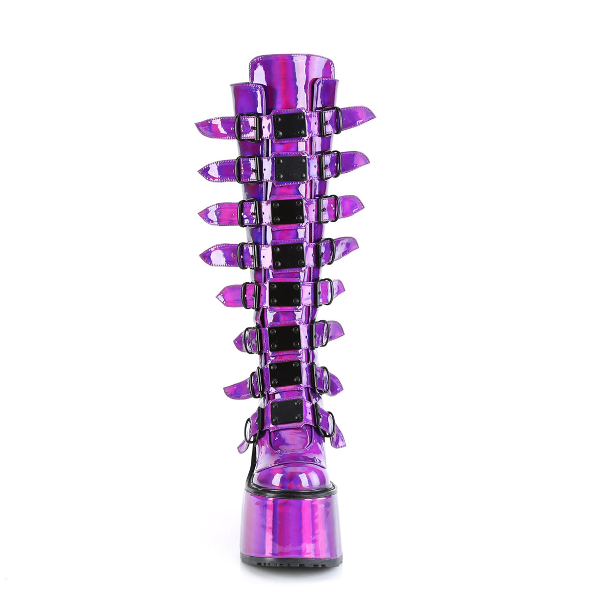 5 1/2" Pf Knee High Boot W/ 8 Buckle Straps, Back Metal Zip Pleaser Demonia SWI815/PPHG