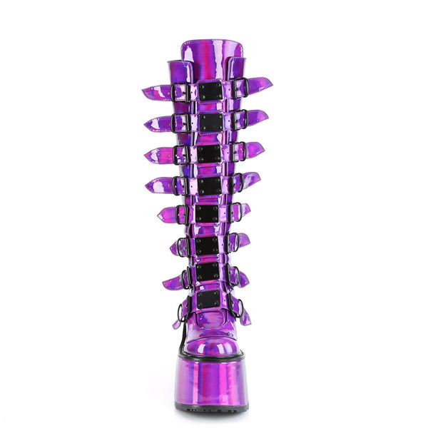 5 1/2" Pf Knee High Boot W/ 8 Buckle Straps, Back Metal Zip Pleaser Demonia SWI815/PPHG